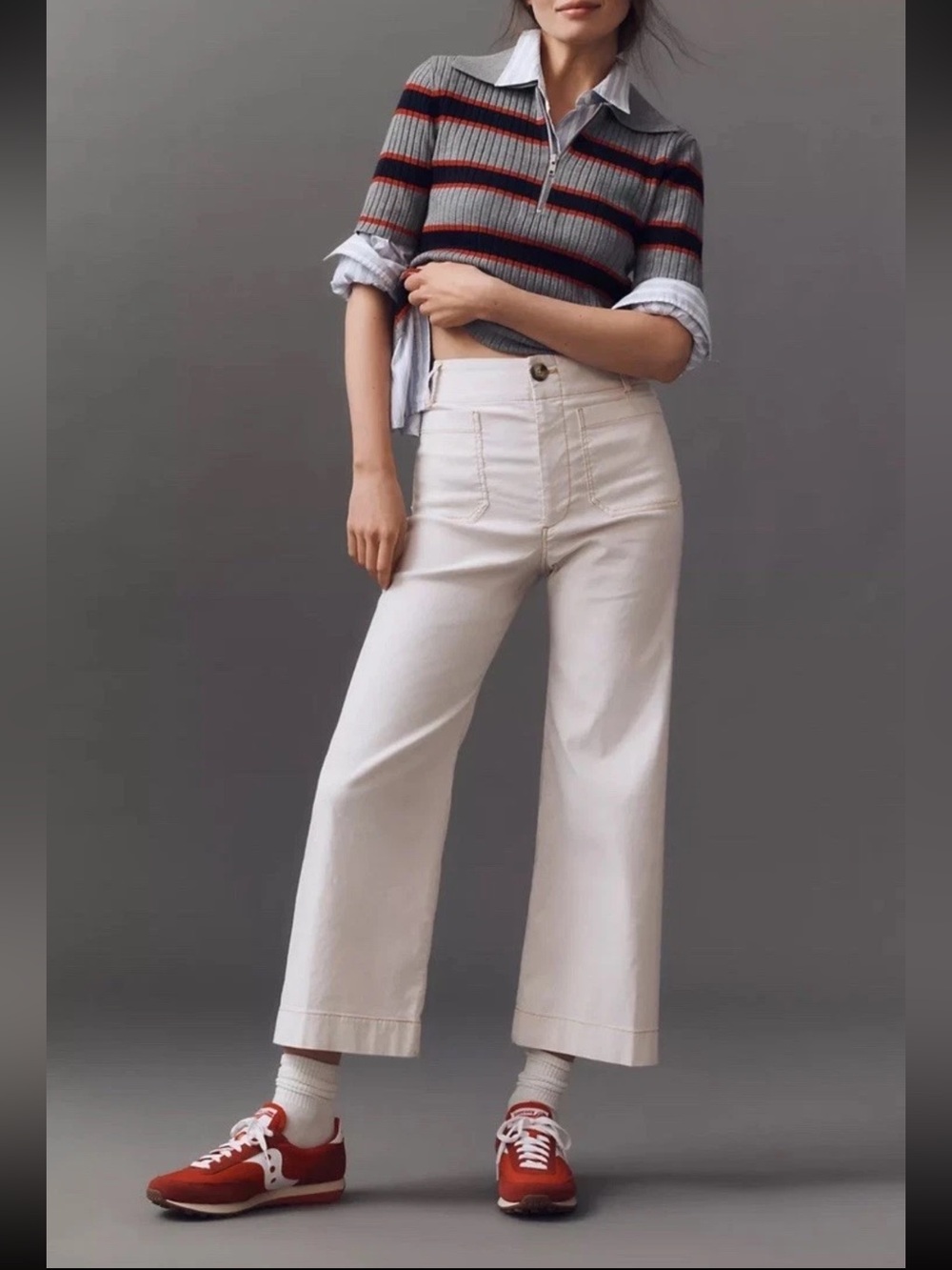 NWT Anthropologie Maeve Colette Cropped Wide-Leg 29 Pants Contrast-Stitch